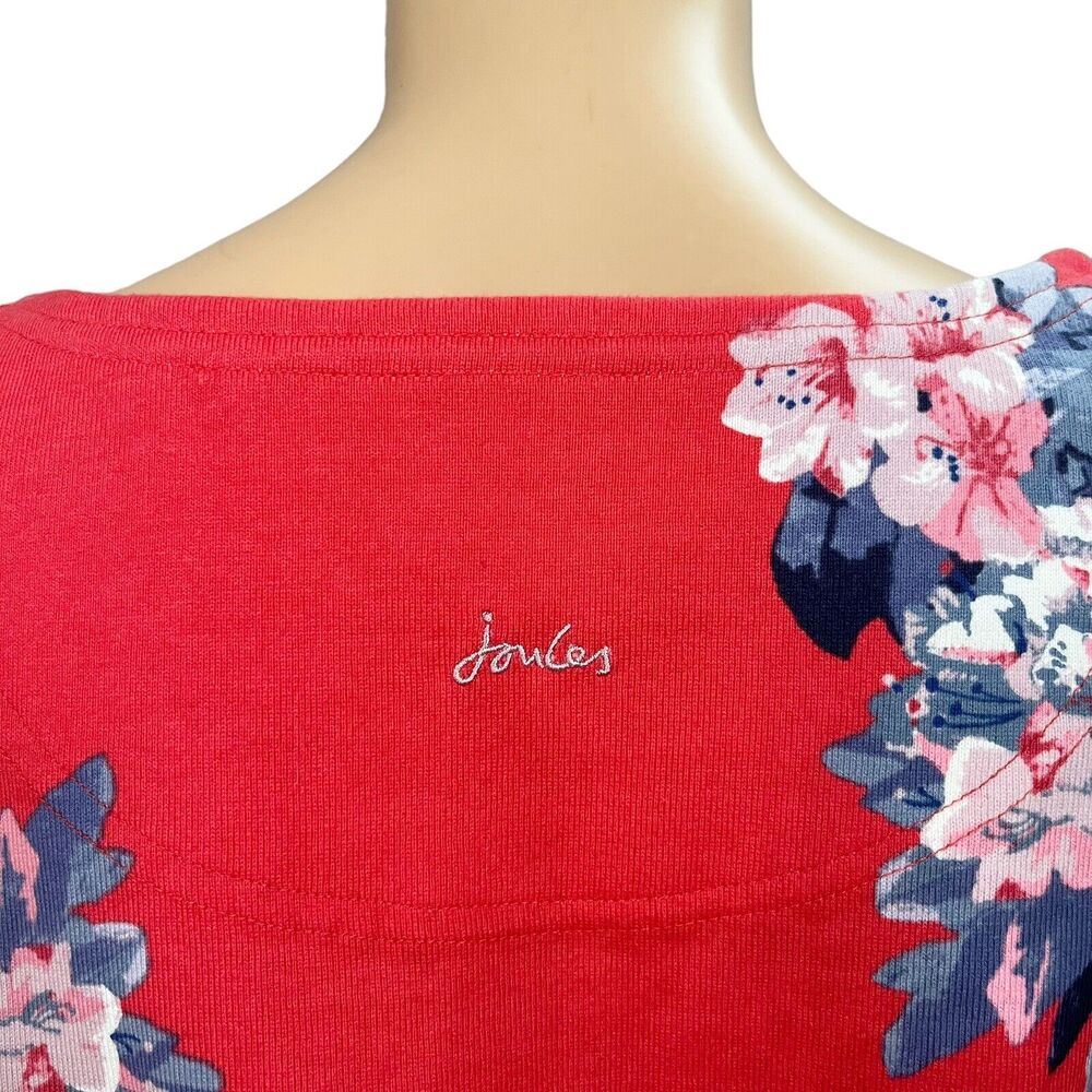 NEW Joules Harbour Print Top Boat Neck Floral Long Sleeve Red Cotton Tee - Picture 4 of 8